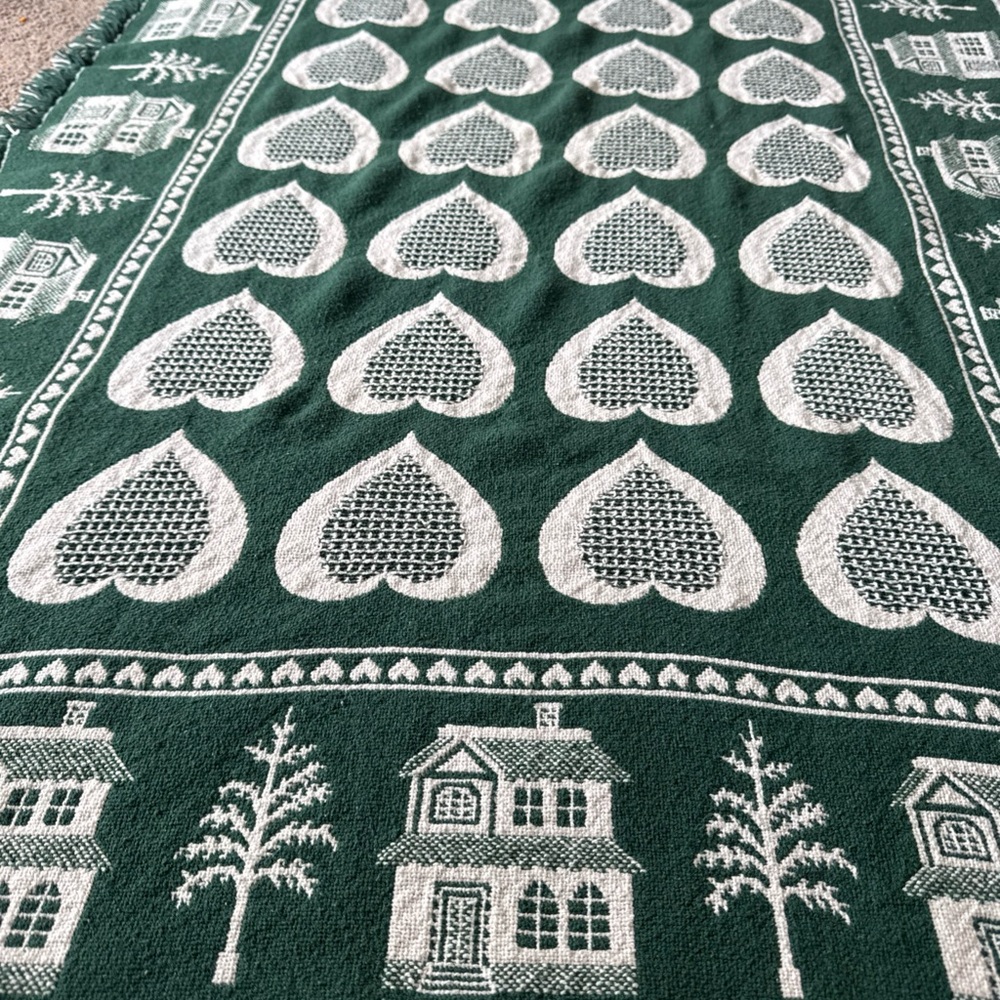 Vintage cottage core heart and home throw blanket double sided 38x58